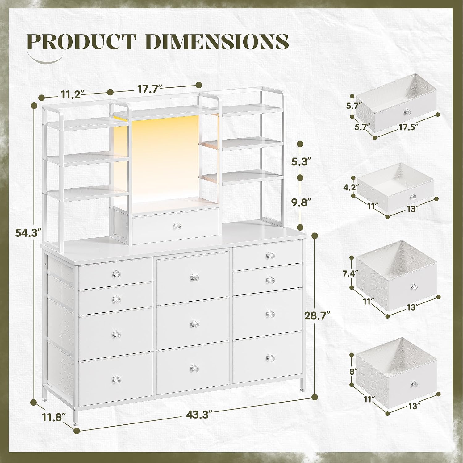 White RGB 12-Drawer Fabric Dresser