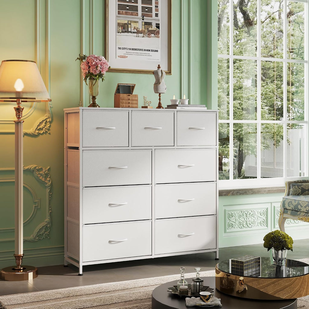 White 9-Drawer Tall Fabric Dresser