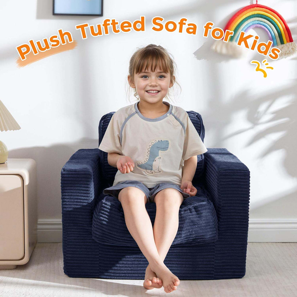 Navy Cloud Tufted Kids Bean Bag Sofa