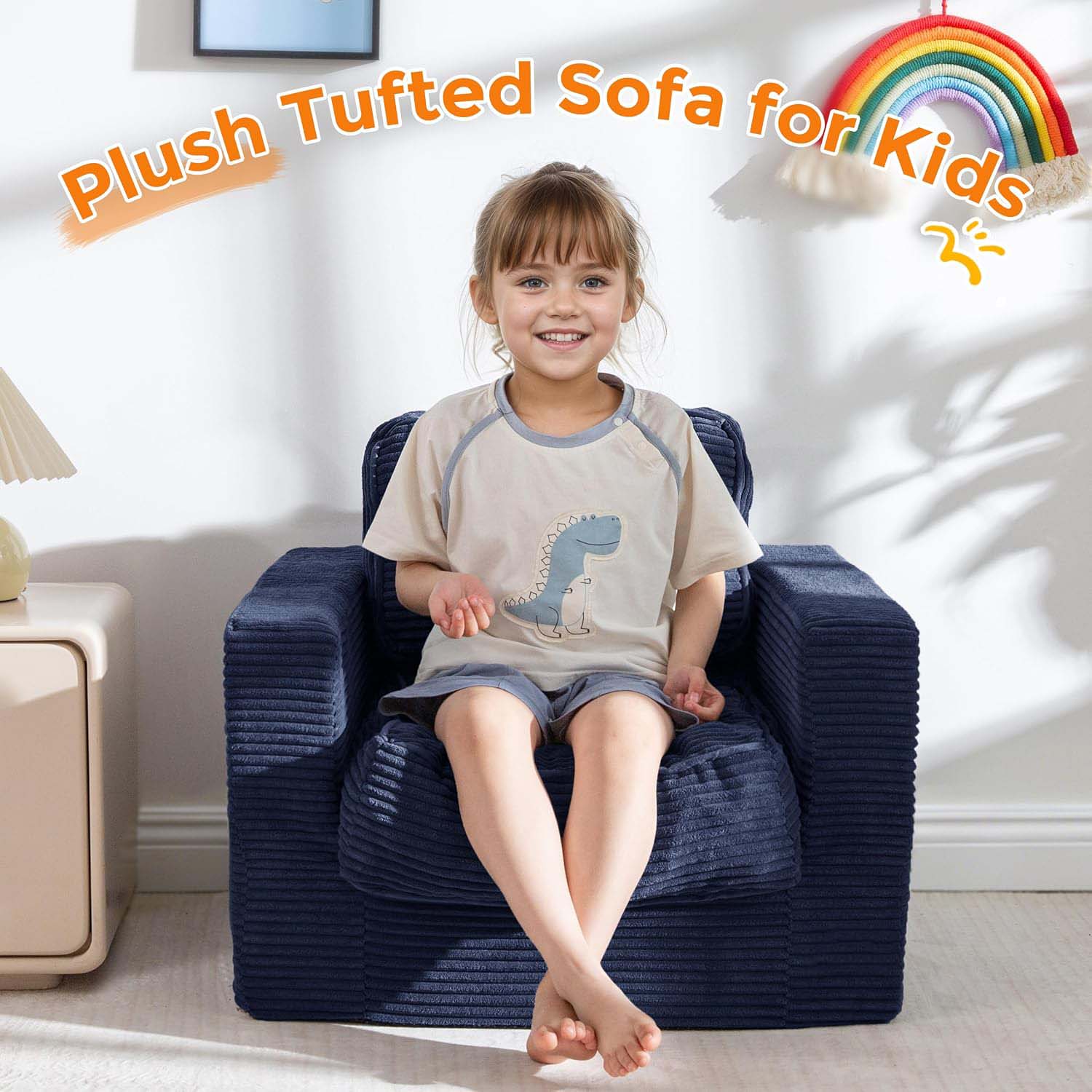 Navy Cloud Tufted Kids Bean Bag Sofa