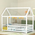 White Twin Wooden House Floor Bed
