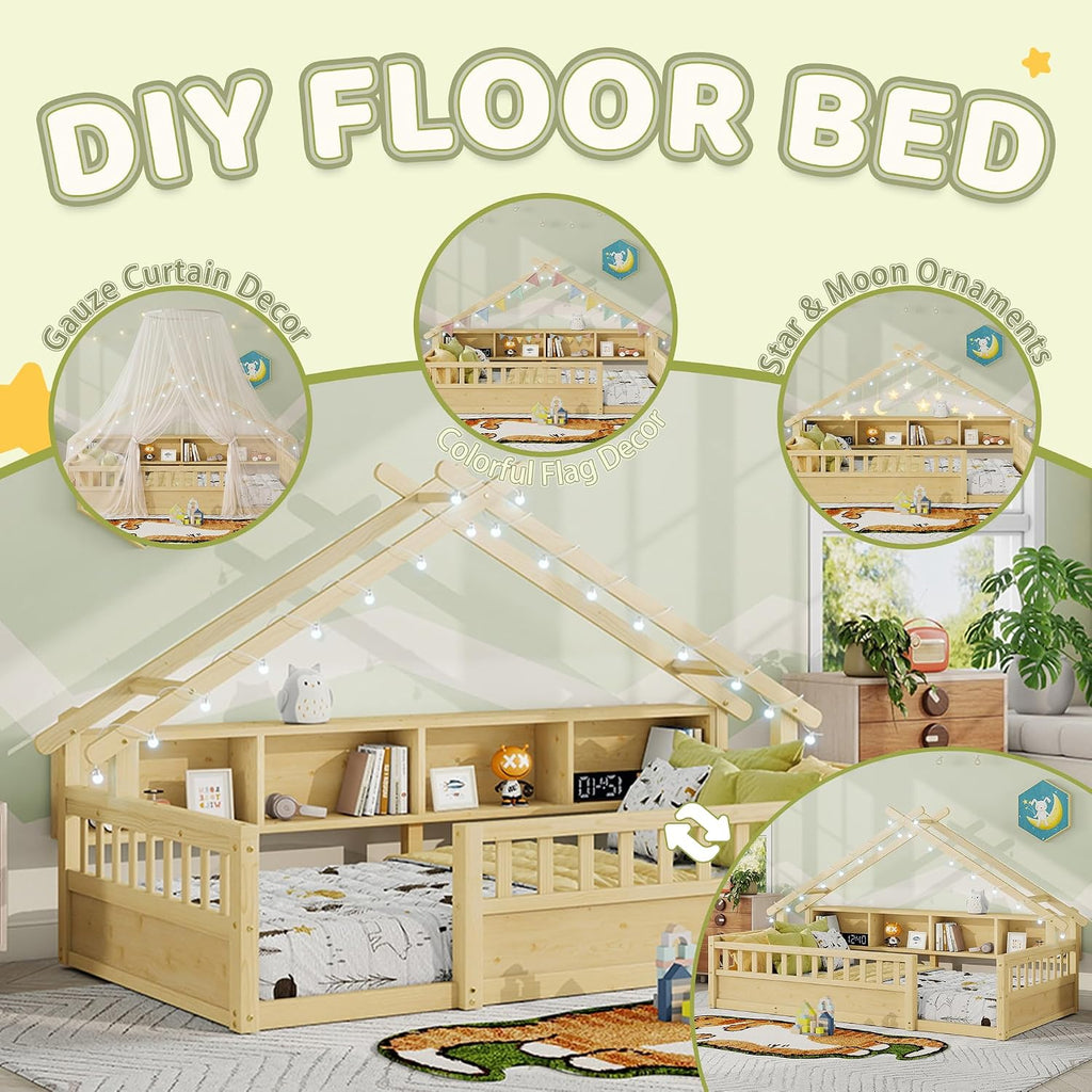 Natural Twin Lit Montessori Storage Bed