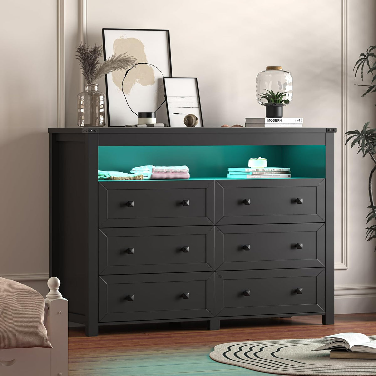 Black LED Charging 6-Drawer Dresser