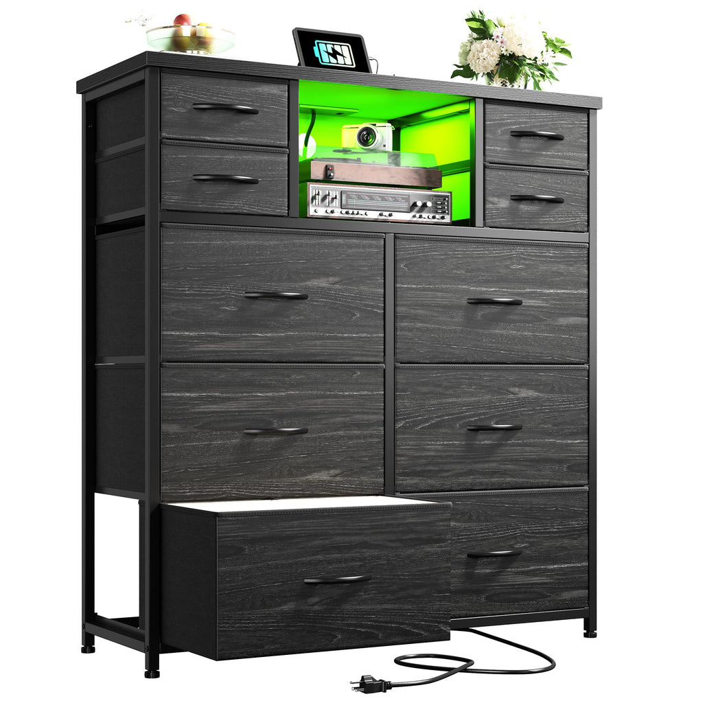 Black LED Charging 10-Drawer Dresser