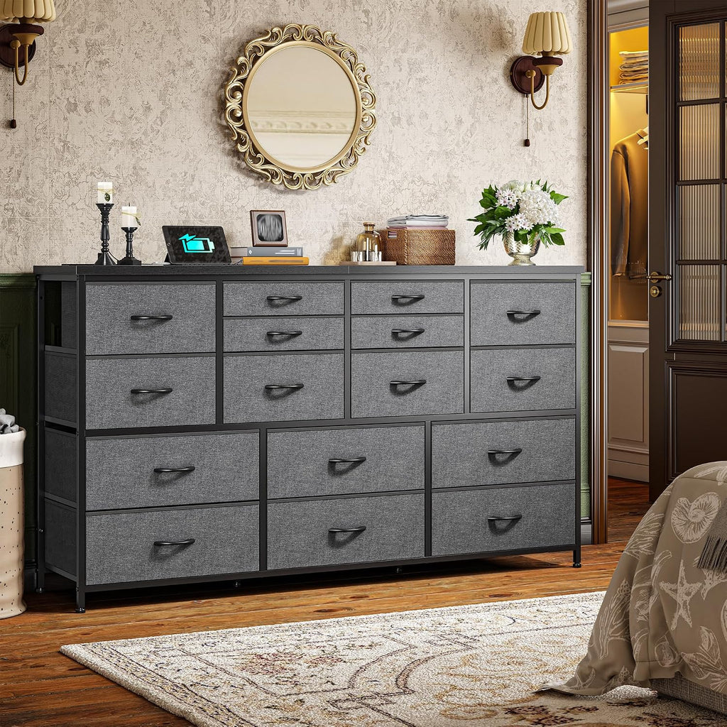Fabric 16-Drawer Charging Dresser
