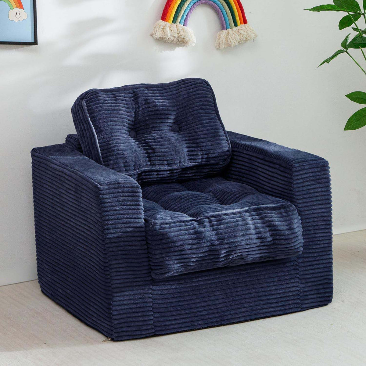 Navy Cloud Tufted Kids Bean Bag Sofa