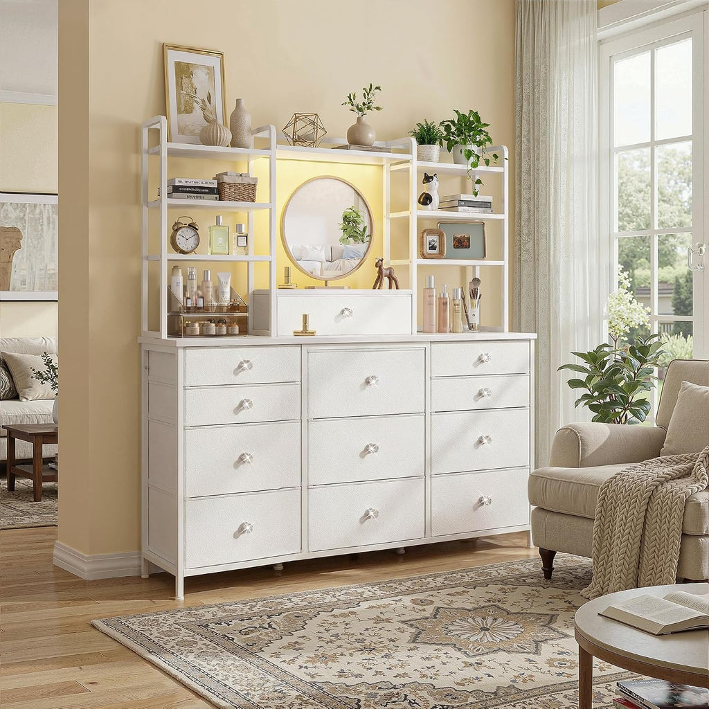 White RGB 12-Drawer Fabric Dresser