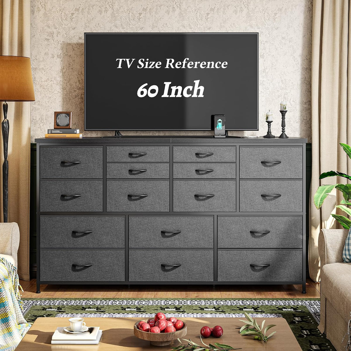 Fabric 16-Drawer Charging Dresser