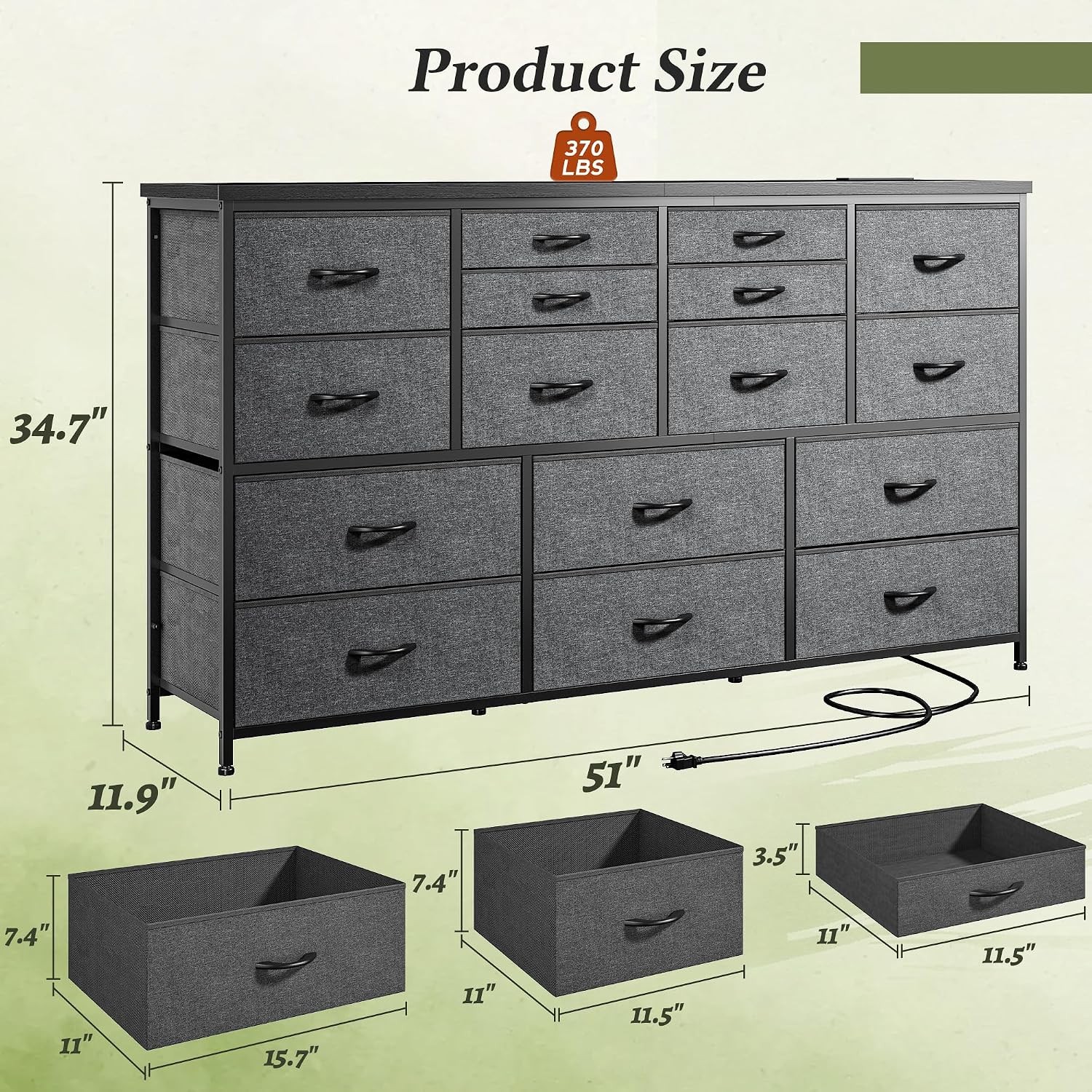 Fabric 16-Drawer Charging Dresser