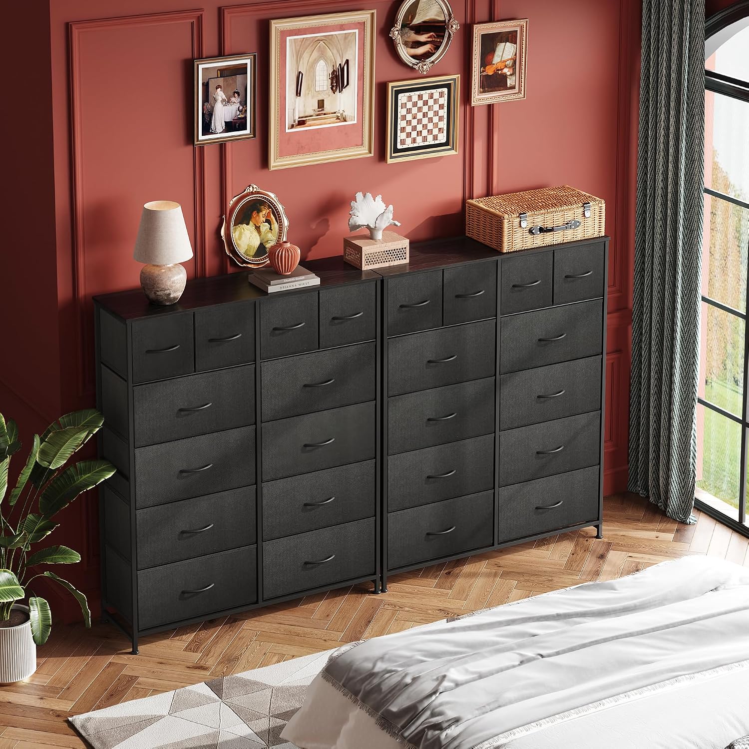 Black 12-Drawer Fabric Tall Dresser