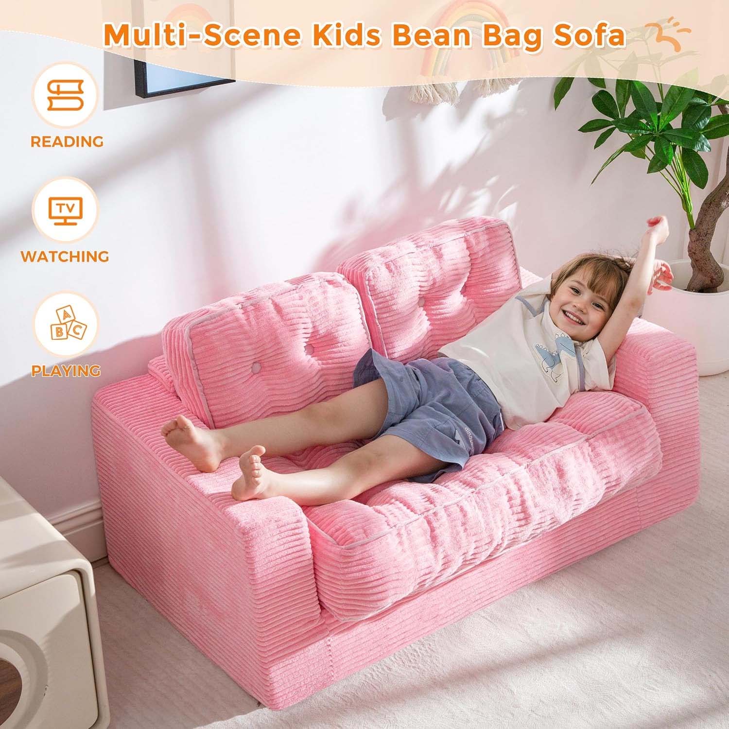 Pink Tufted 2-Seat Cloud Bean Sofa