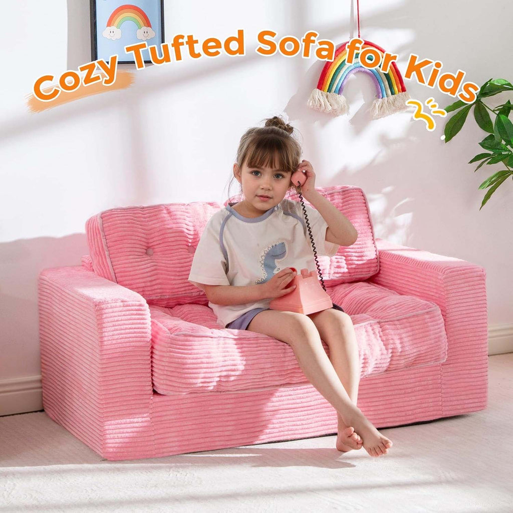 Pink Tufted 2-Seat Cloud Bean Sofa
